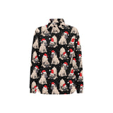 Christmas Pugs Santa_s red cap pattern Women's Long Sleeve Polo Shirt