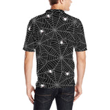 Spider web design pattern Black background white c Men's All Over Print Polo Shirt