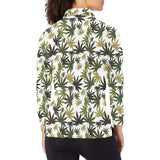 Canabis Marijuana Weed Pattern Print Design 05 Women's Long Sleeve Polo Shirt
