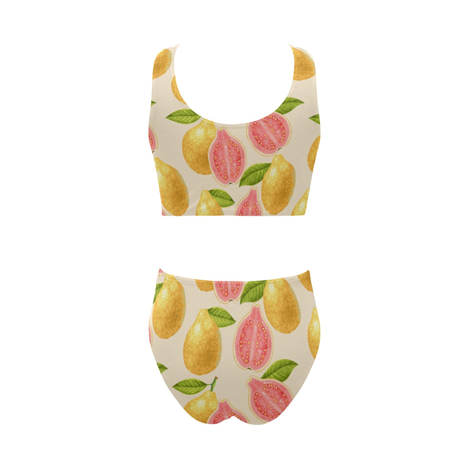 Beautiful guava pattern Chest Bowknot High Waisted Bikini Swimsuit