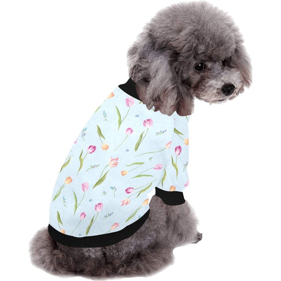 Watercolor Tulips pattern All Over Print Pet Dog Round Neck Fuzzy Shirt