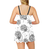 Hand drawn french fries pattern Chest Sexy Pleated Two Piece Swim Dress