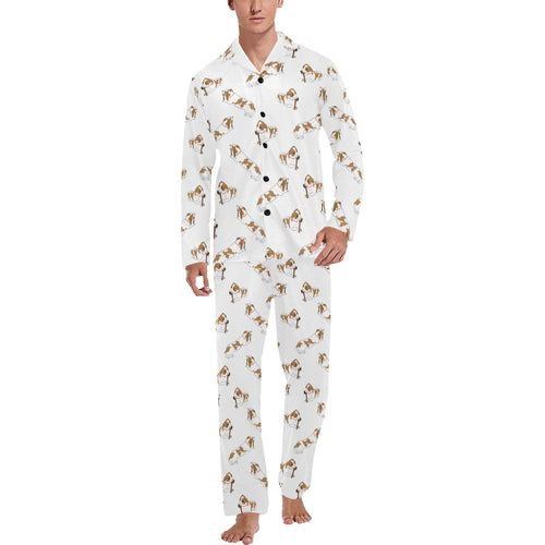 Jack Russel Pattern Print Design 04 Men's Long Pajama Set