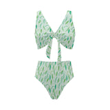 Green Peas Pattern Print Design 01 Chest Bowknot High Waisted Bikini Swimsuit