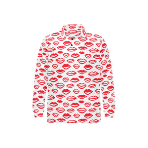 Lips Pattern Print Design 05 Men's Long Sleeve Polo Shirt