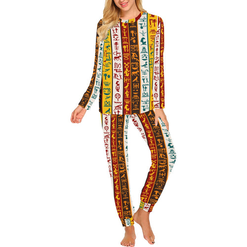 Egypt Hieroglyphics Pattern Print Design 01 Women's All Over Print Pajama Set