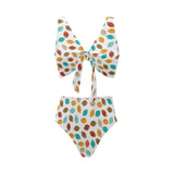 Colorful american football ball pattern Chest Bowknot High Waisted Bikini Swimsuit