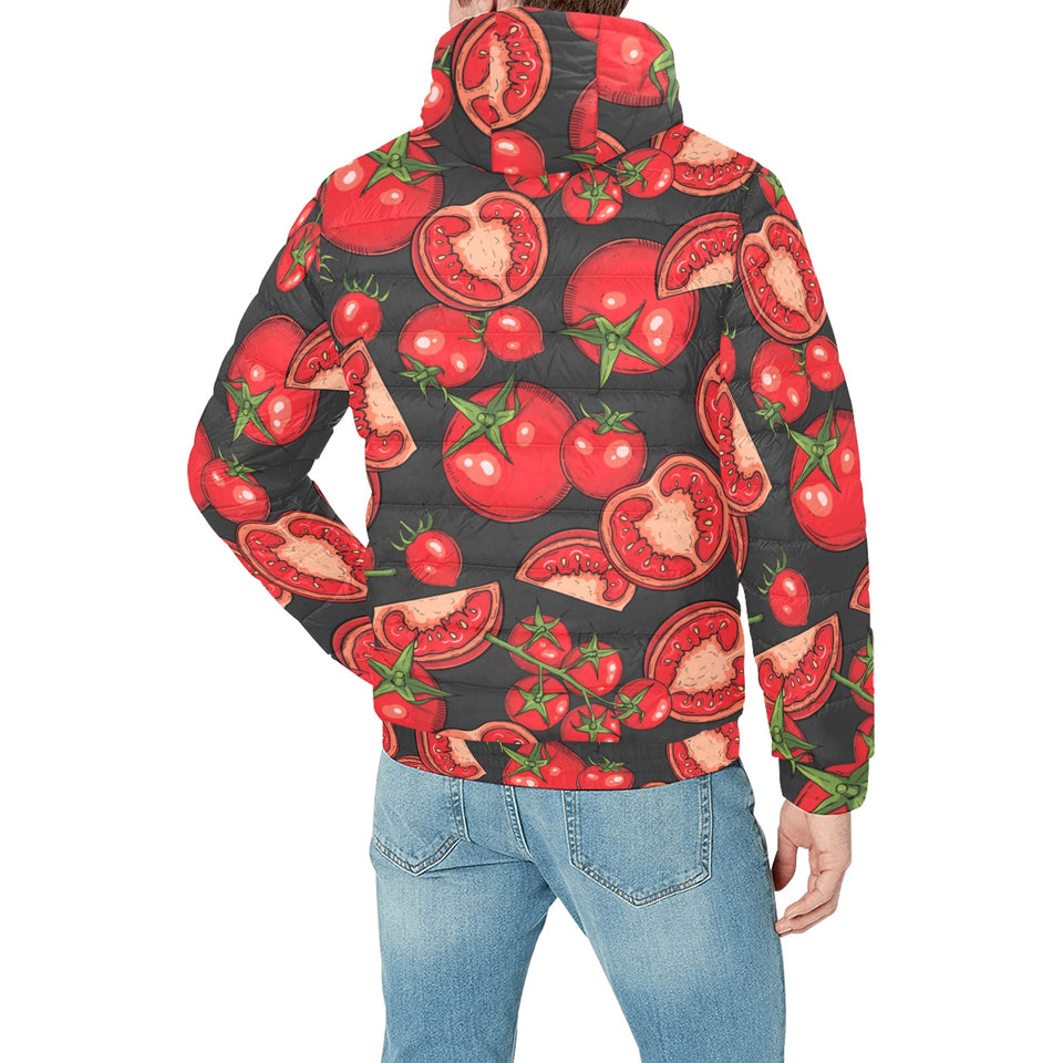 Tomato black background Men's Padded Hooded Jacket