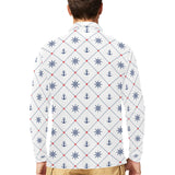 Anchor rudder nautical design pattern Men's Long Sleeve Polo Shirt