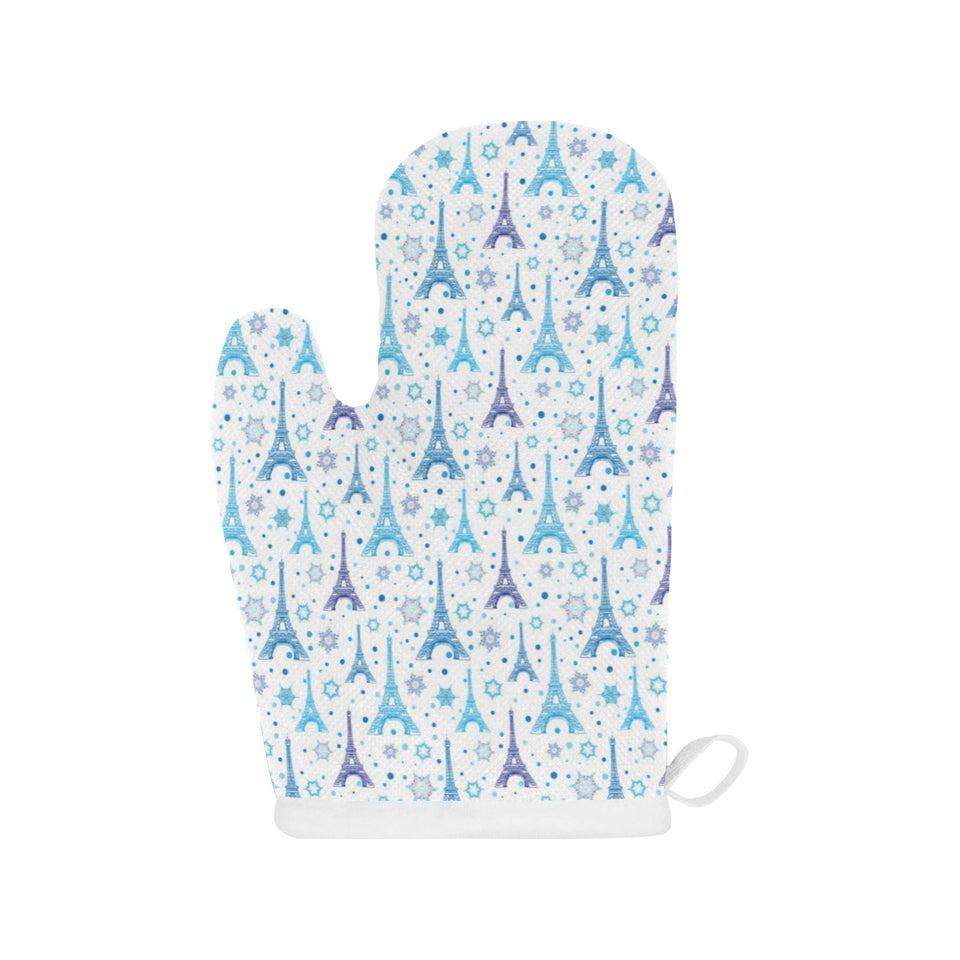 Blue Eiffel Tower Theme Pattern Print Design 01 Heat Resistant Oven Mitts