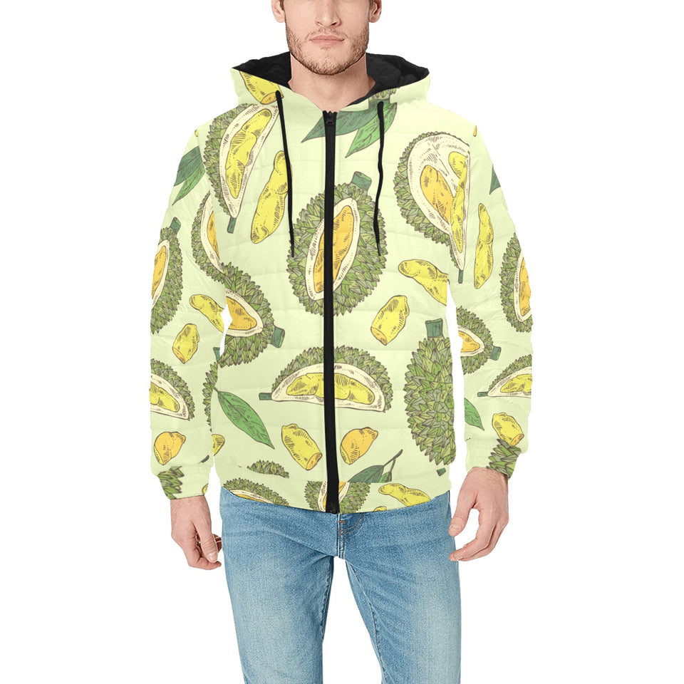 Durian leaves pattern background Men's Padded Hooded Jacket