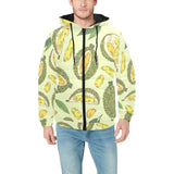 Durian leaves pattern background Men's Padded Hooded Jacket