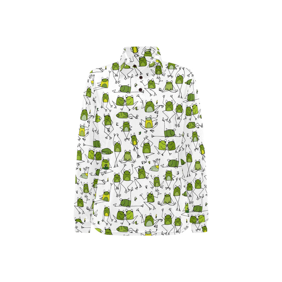 Sketch funny frog pattern Women's Long Sleeve Polo Shirt