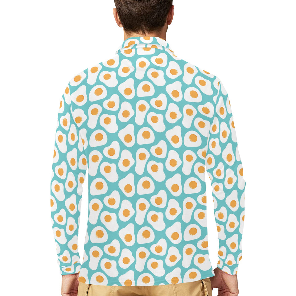 Fried Eggs Pattern Print Design 04 Men's Long Sleeve Polo Shirt