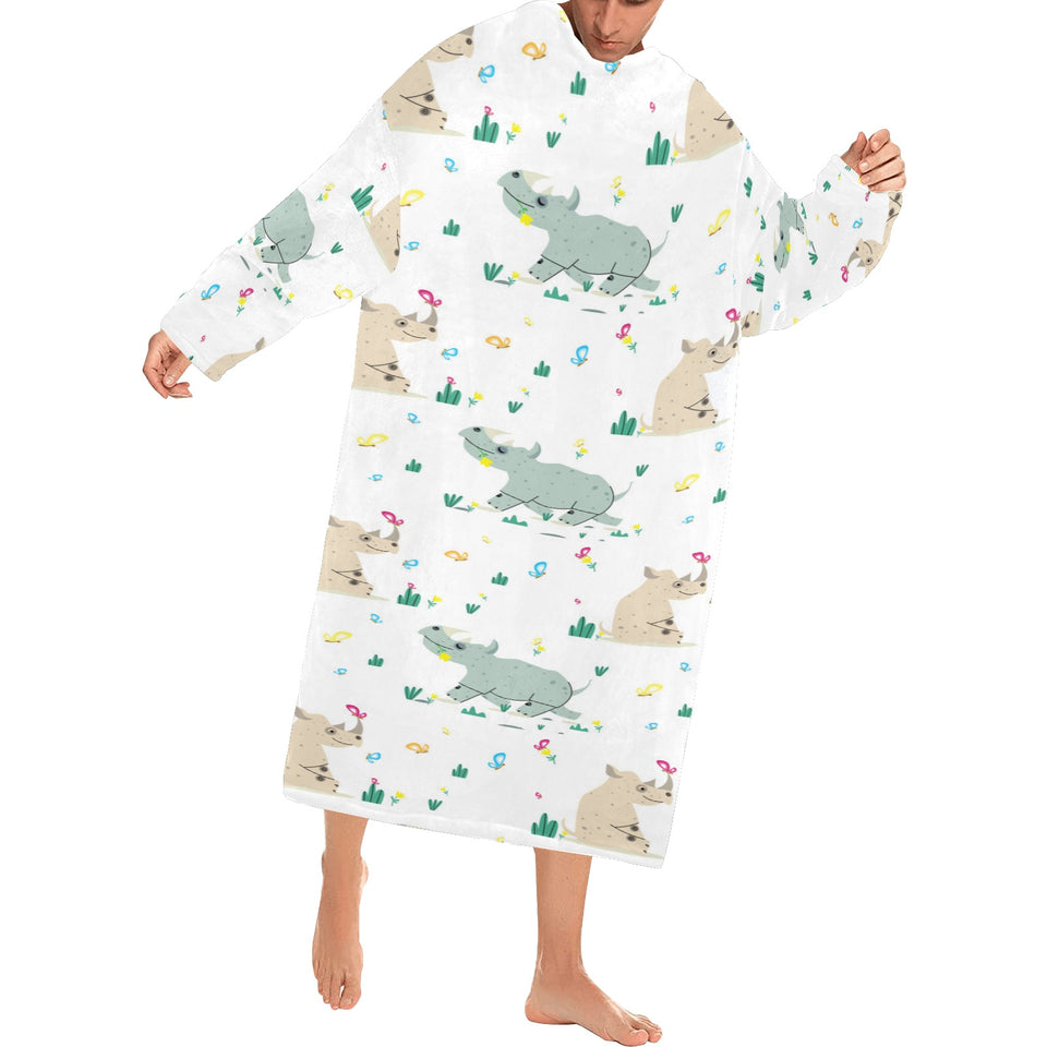 Cute Rhino pattern Blanket Robe with Sleeves