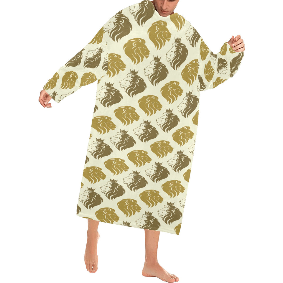 Lion Pattern Print Design 02 Blanket Robe with Sleeves