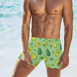 Avocado pattern green background Men's Swimming Trunks