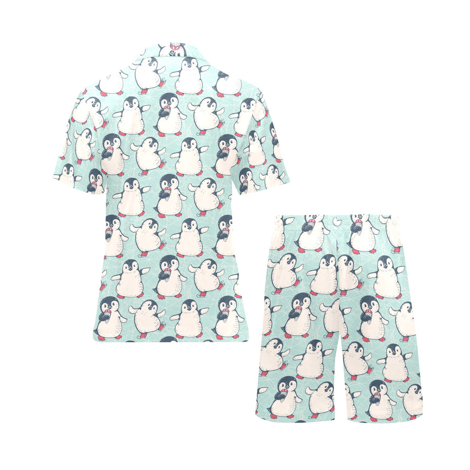 Cute Penguin pattern Men's V-Neck Short Pajama Set