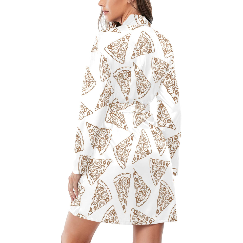 Hand drawn pizza pattern Women's Long Sleeve Belted Night Robe