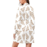 Hand drawn pizza pattern Women's Long Sleeve Belted Night Robe