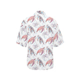 Watercolor sea turtle jellyfish pattern Women's All Over Print Hawaiian Shirt