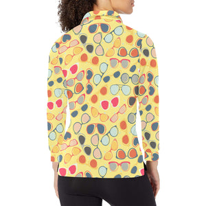 Sun Glasses Pattern Print Design 05 Women's Long Sleeve Polo Shirt