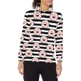 Donuts pink icing striped pattern Women's Long Sleeve Polo Shirt