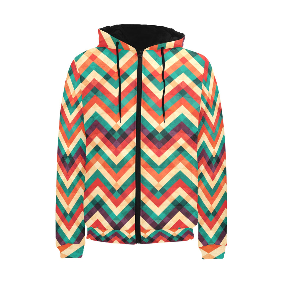 zigzag chevron colorful pattern Men's Padded Hooded Jacket