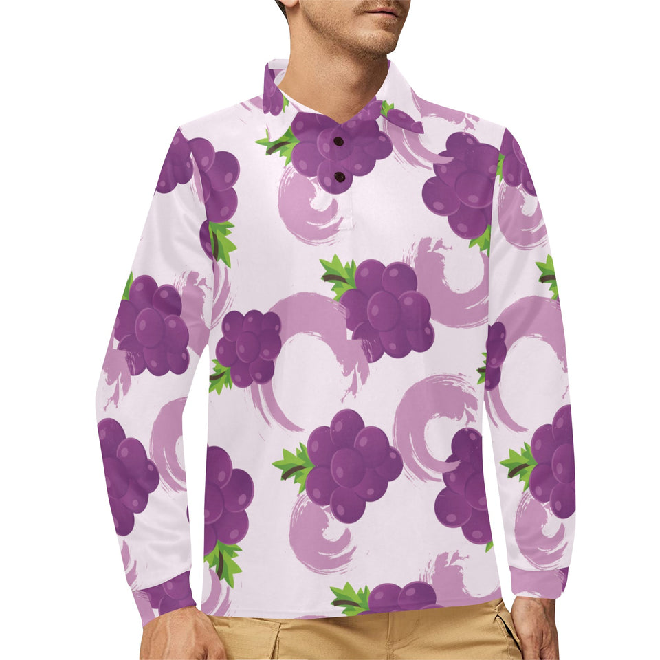 Cute Grape pattern Men's Long Sleeve Polo Shirt