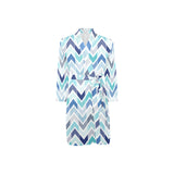 zigzag chevron blue pattern Men's Long Sleeve Belted Night Robe