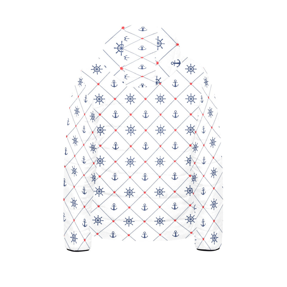 Anchor rudder nautical design pattern Kids' Boys' Girls' Padded Hooded Jacket