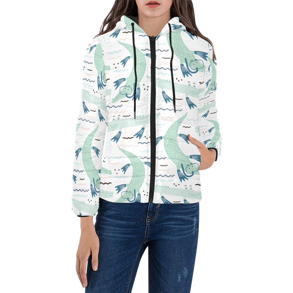 Crocodile diver pattern Women's Padded Hooded Jacket