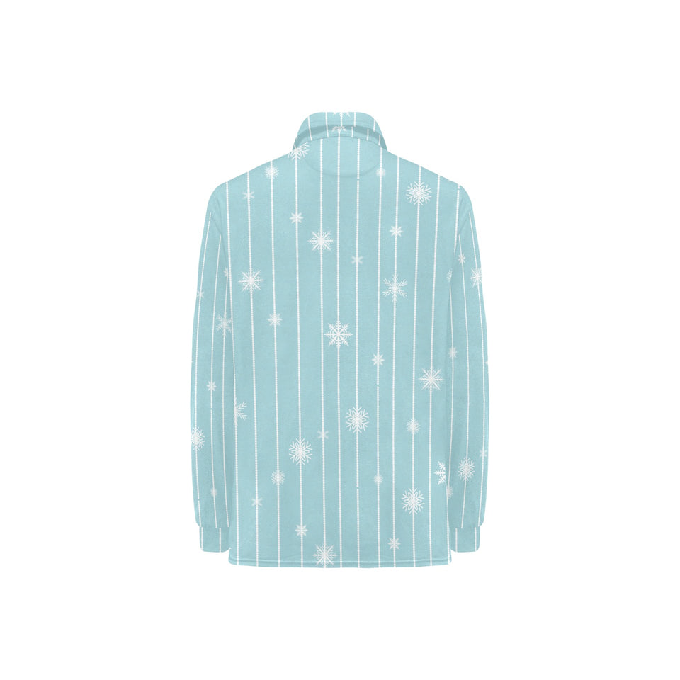Snowflake pattern blue stripe background Women's Long Sleeve Polo Shirt