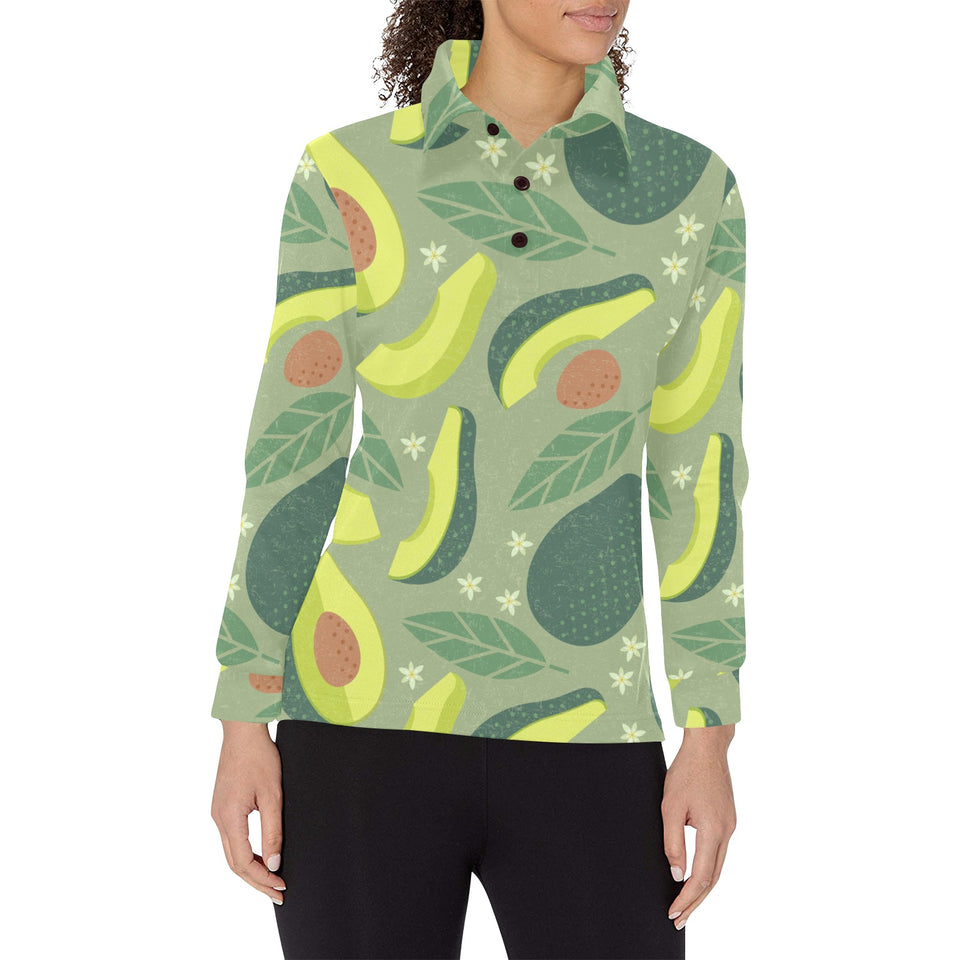 Avocado pattern Women's Long Sleeve Polo Shirt