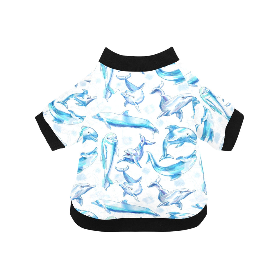 Watercolor dolphin pattern All Over Print Pet Dog Round Neck Fuzzy Shirt