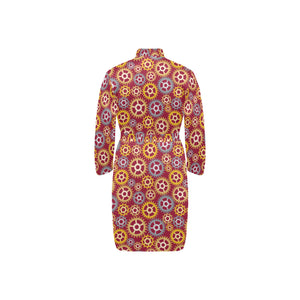 Gear Pattern Print Design 04 Men's Long Sleeve Belted Night Robe