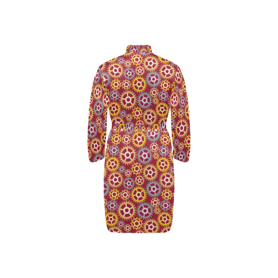 Gear Pattern Print Design 04 Men's Long Sleeve Belted Night Robe