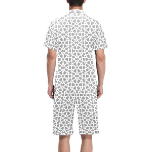 arabic gray pattern Men's V-Neck Short Pajama Set