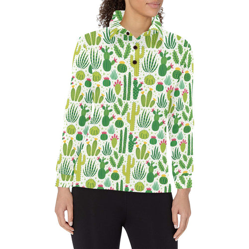 Cactus pattern copy Women's Long Sleeve Polo Shirt