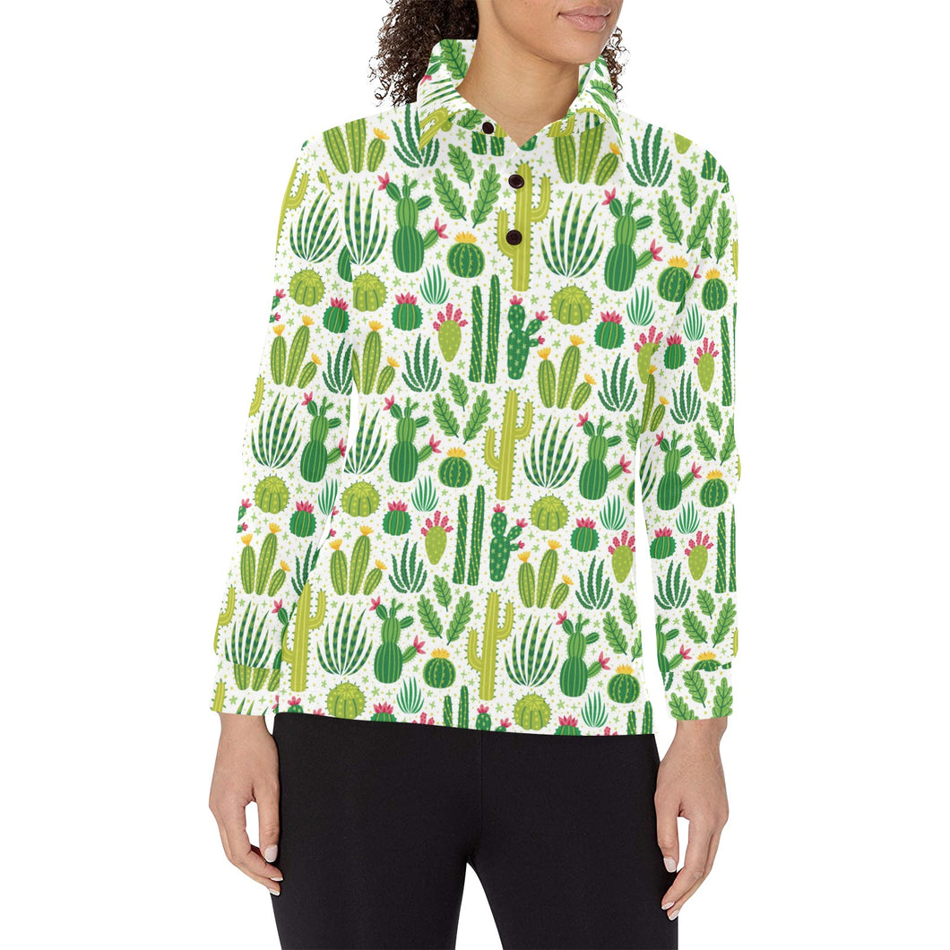 Cactus pattern copy Women's Long Sleeve Polo Shirt