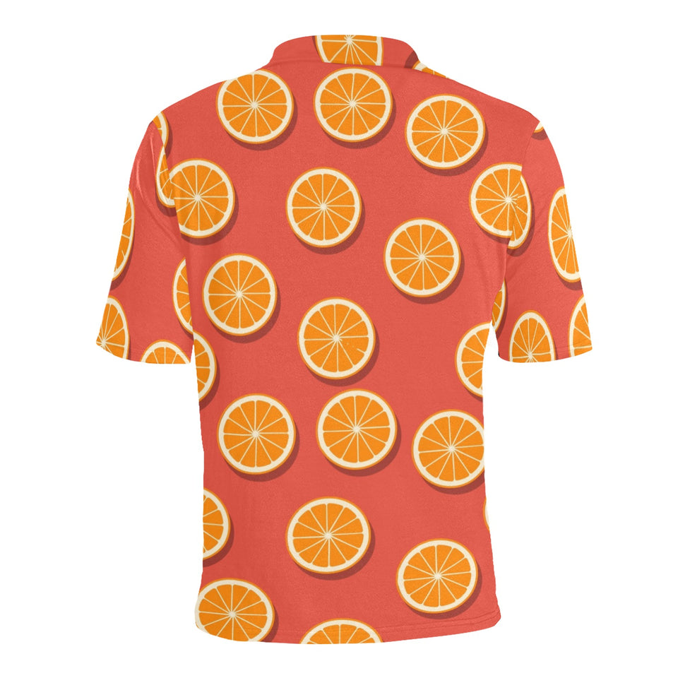 Oranges pattern red background Men's All Over Print Polo Shirt