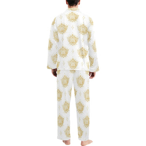 Gold Ornamental lotue waterlily symbol pattern Men's Long Pajama Set