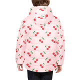 cherry pattern pink background Kids' Boys' Girls' Padded Hooded Jacket