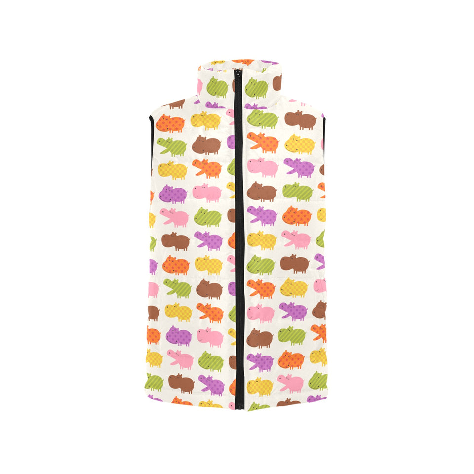 Hippopotamus Pattern Print Design 01 Women's Padded Vest