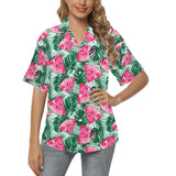 Watermelons tropical palm leaves pattern Women's All Over Print Hawaiian Shirt