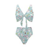 Cute snowman snowflake pattern Chest Bowknot High Waisted Bikini Swimsuit