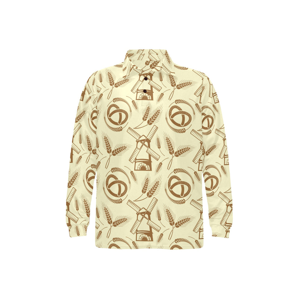 Windmill Wheat pattern Men's Long Sleeve Polo Shirt