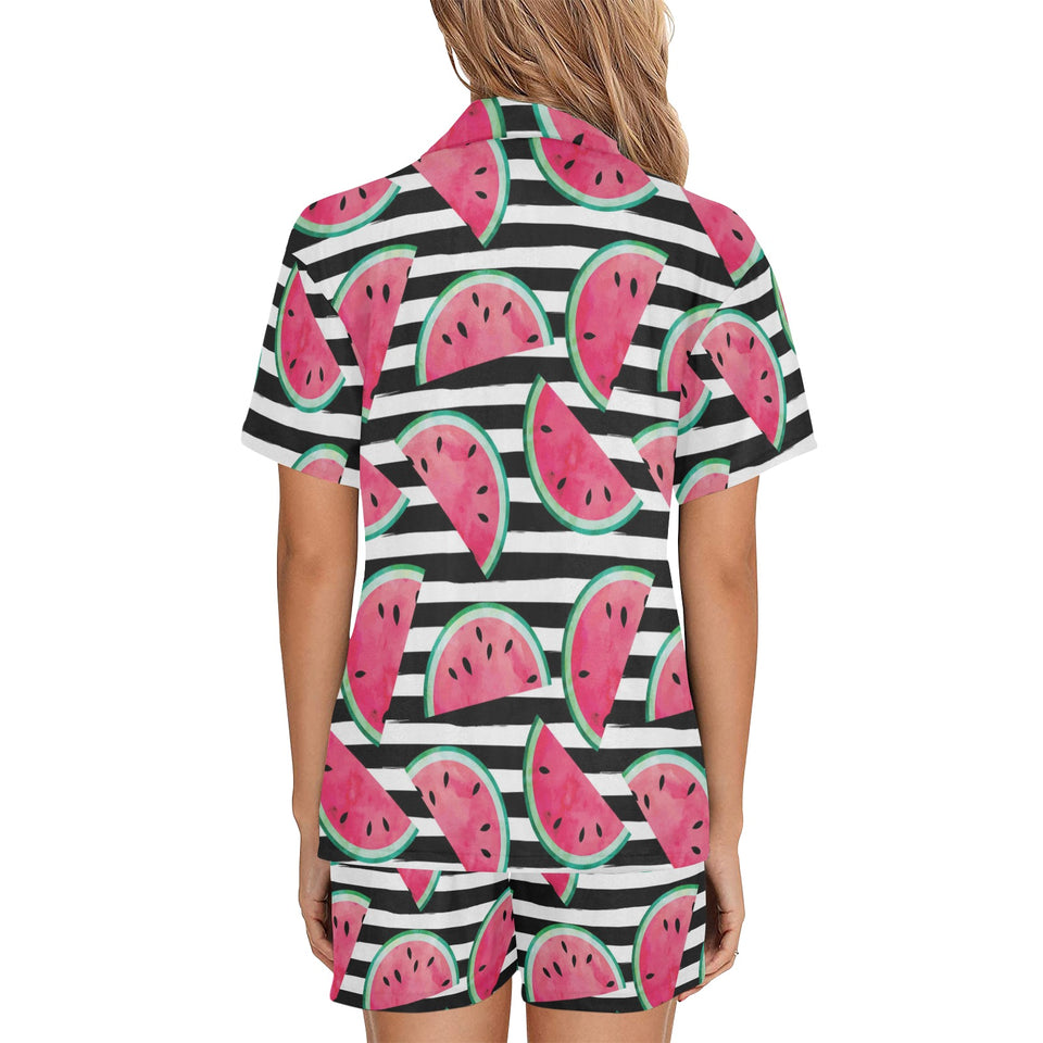 Watercolor paint textured watermelon pieces Women's V-Neck Short Pajama Set