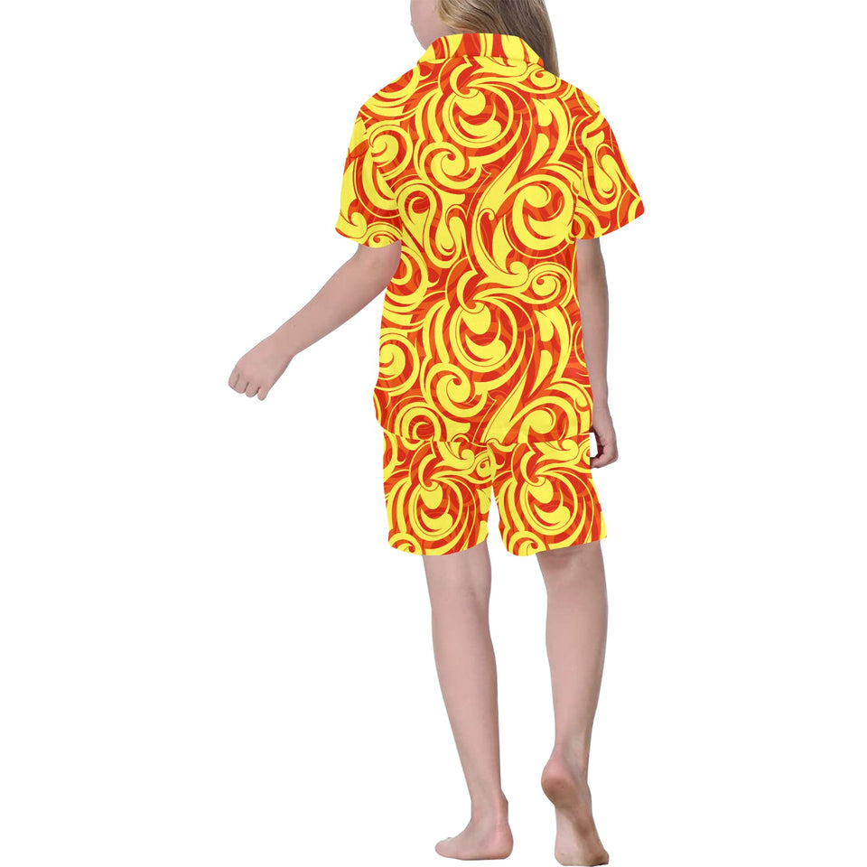 Fire flame design pattern Kids' Boys' Girls' V-Neck Short Pajama Set