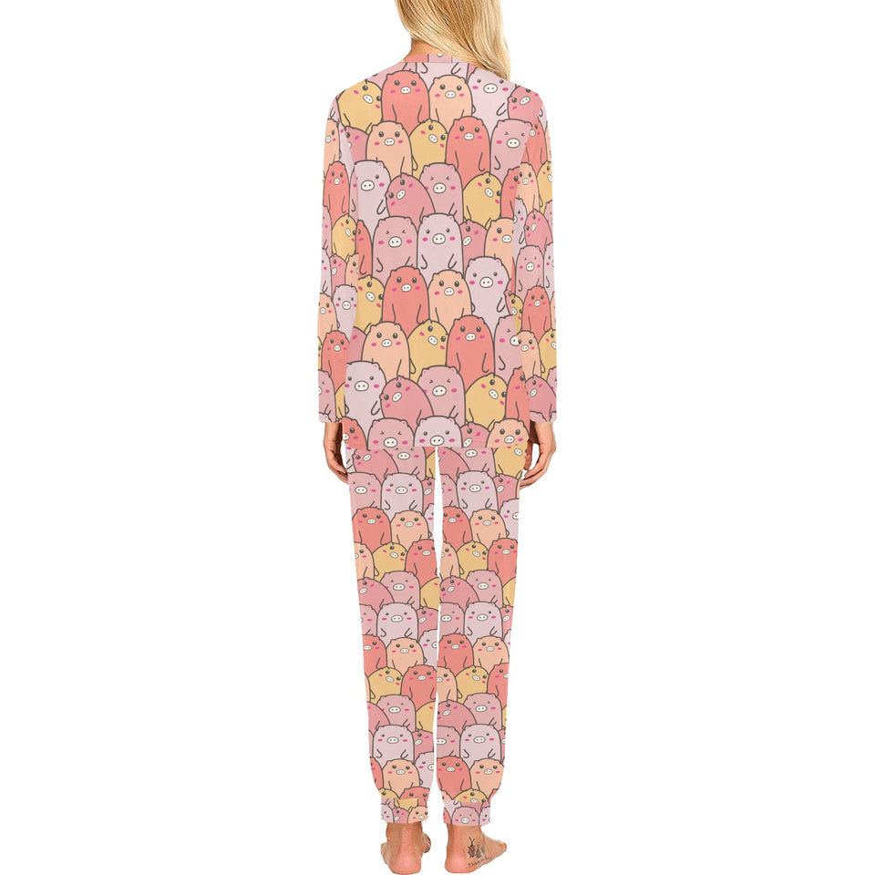 Pig Pattern Print Design 04 Women's All Over Print Pajama Set